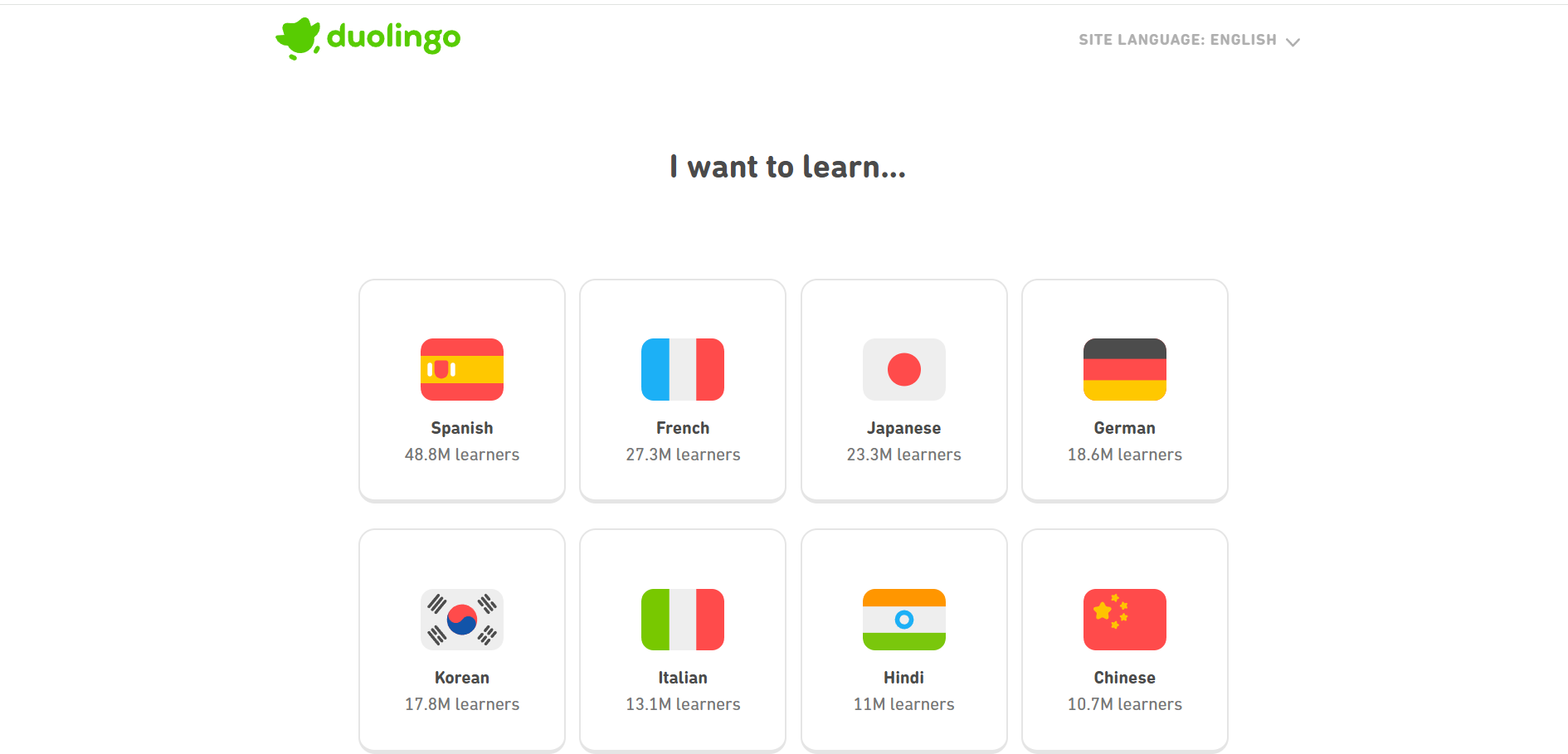 Signing up to Duolingo