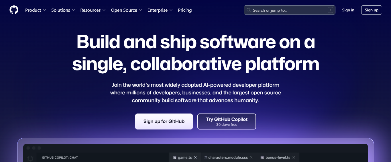 GitHub homepage