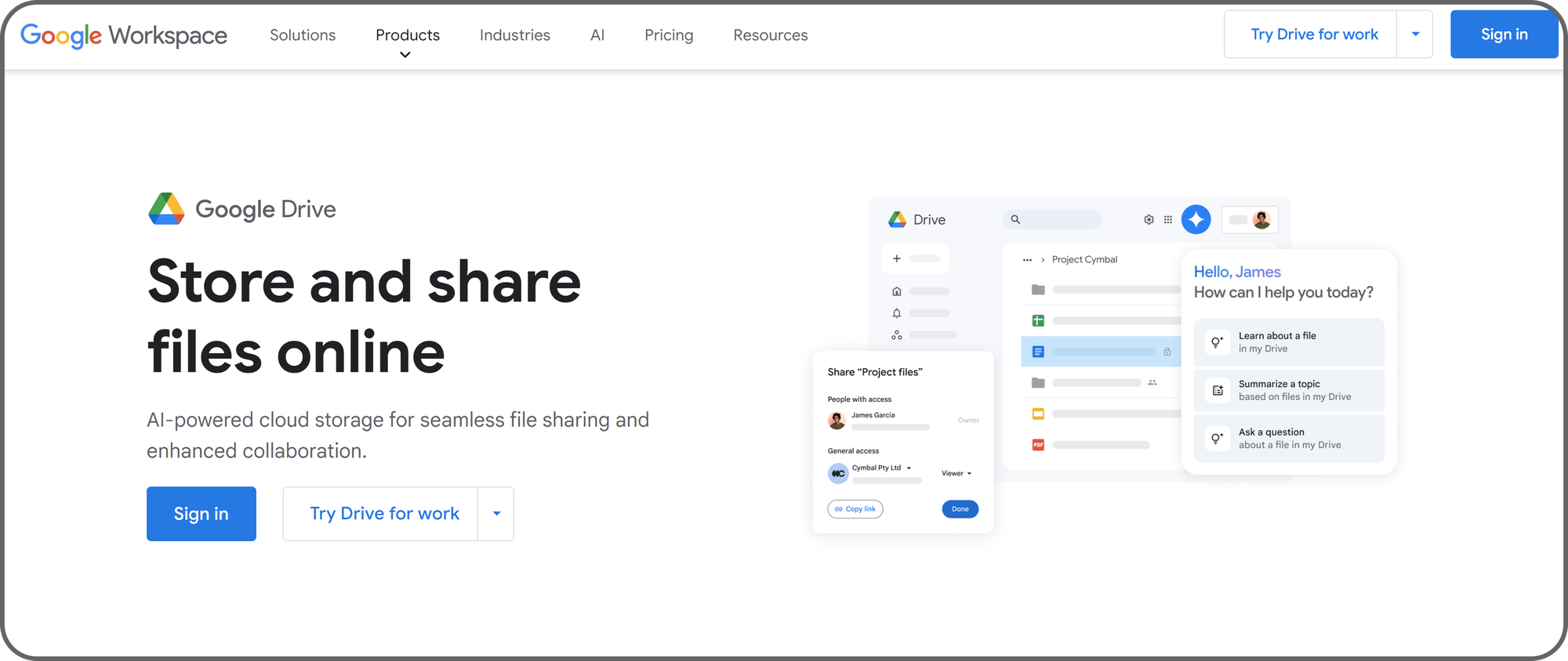 Workspace.google.com's Google Drive page