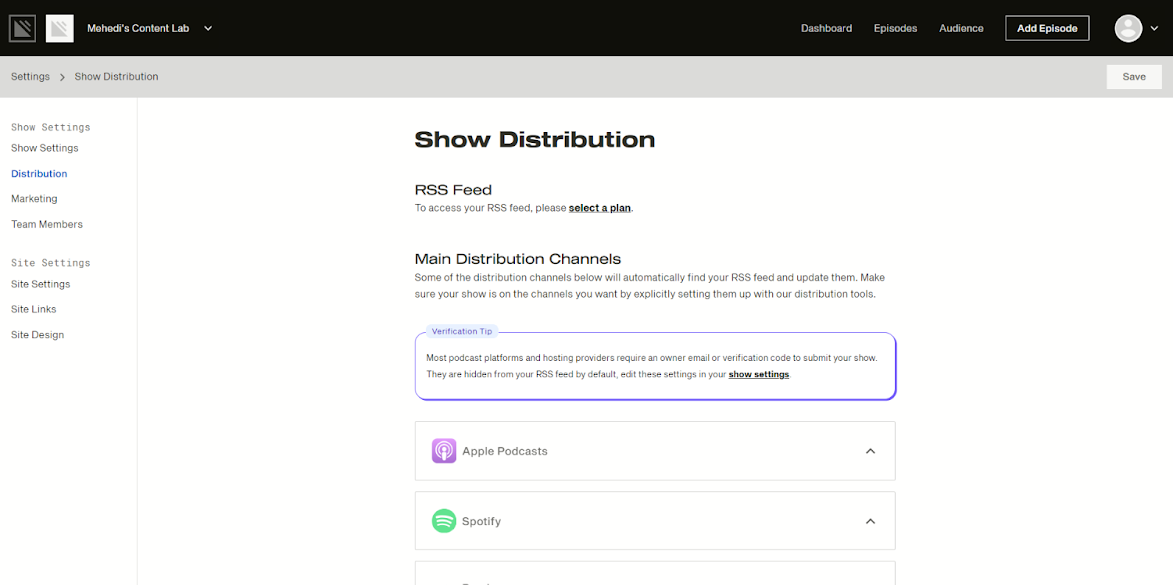 Hosting and distribution simplecast