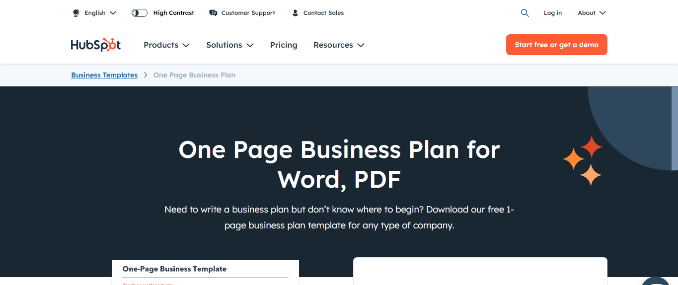 HubSpot_one-page_business_plan_template