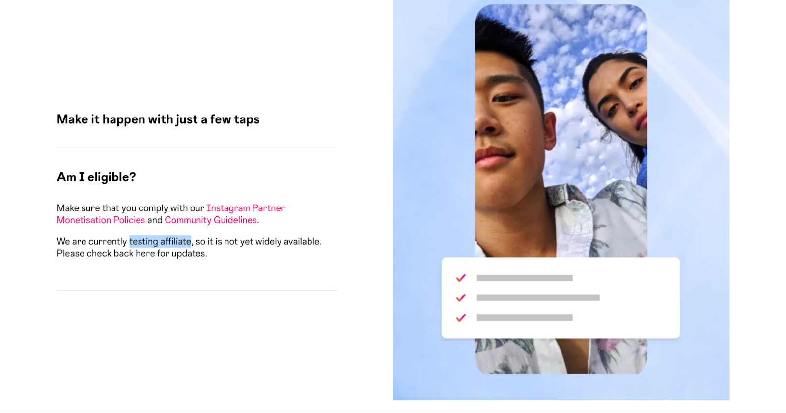 Instagram Affiliate Partners eligibility