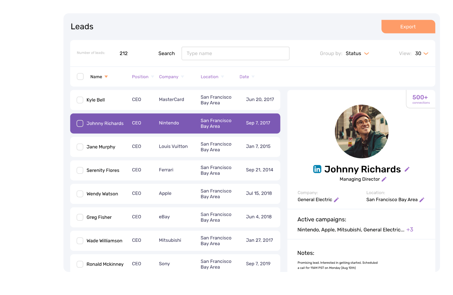 Organize and extract lead data dripify