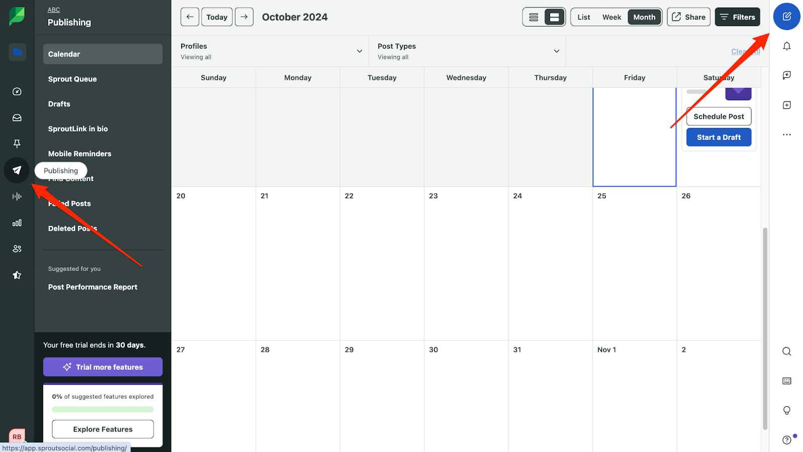 Publishing and scheduling content on sprout social