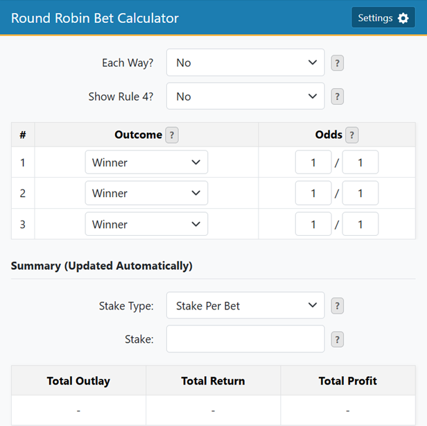 Round Robin bet calculator AceOdds