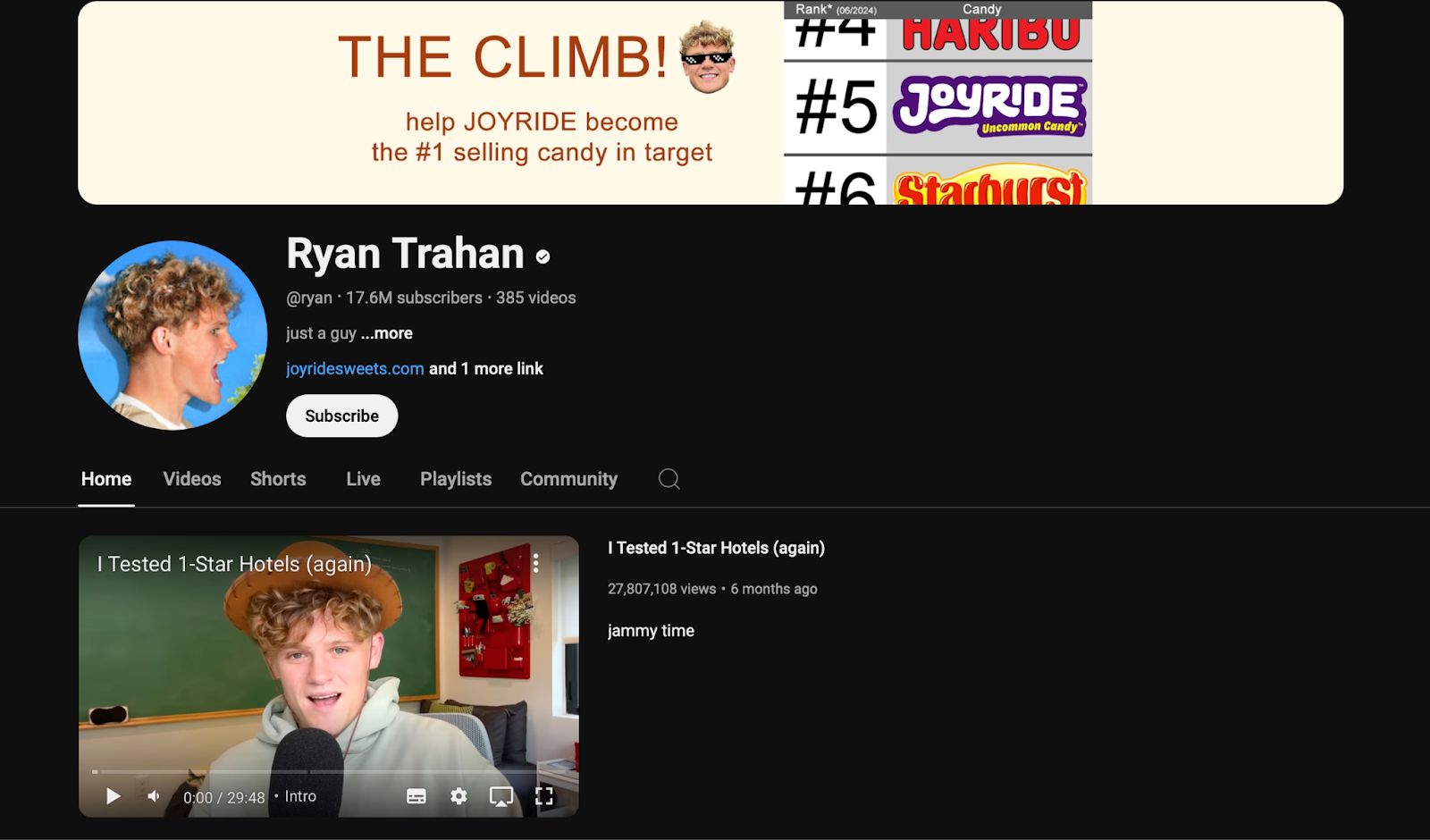 Ryan Trahan youtube screenshot