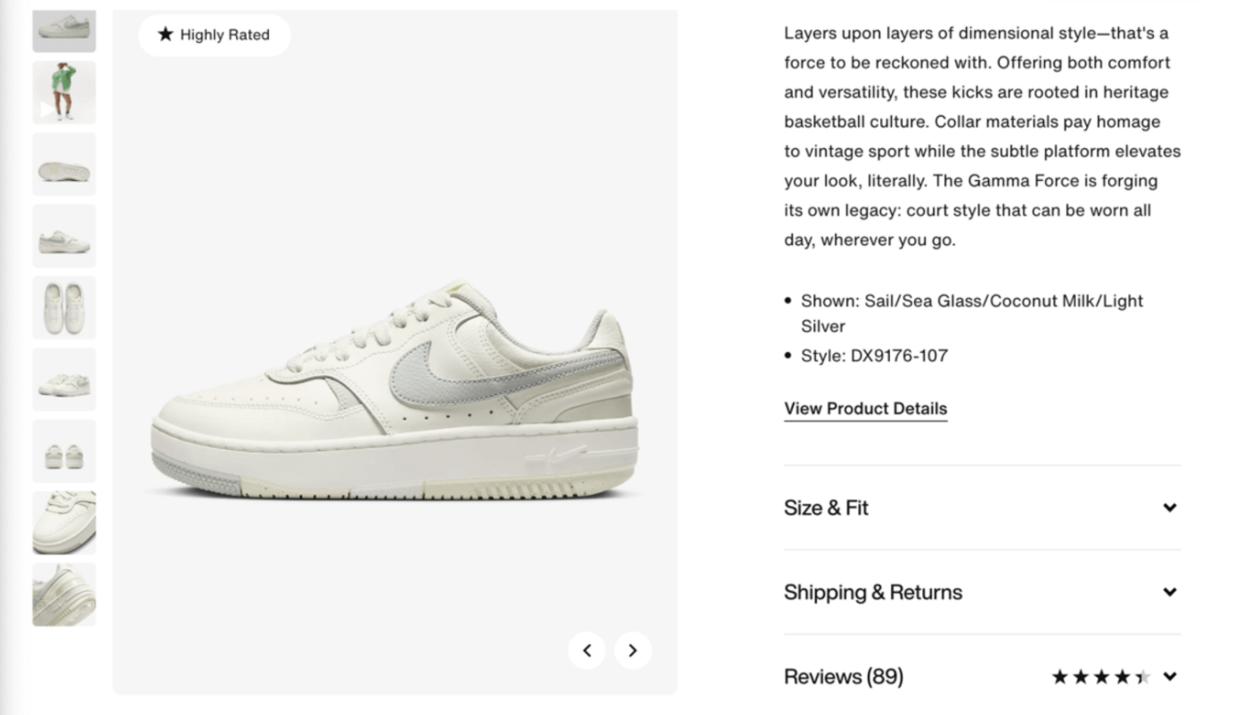 SEO example screenshot shoe product description