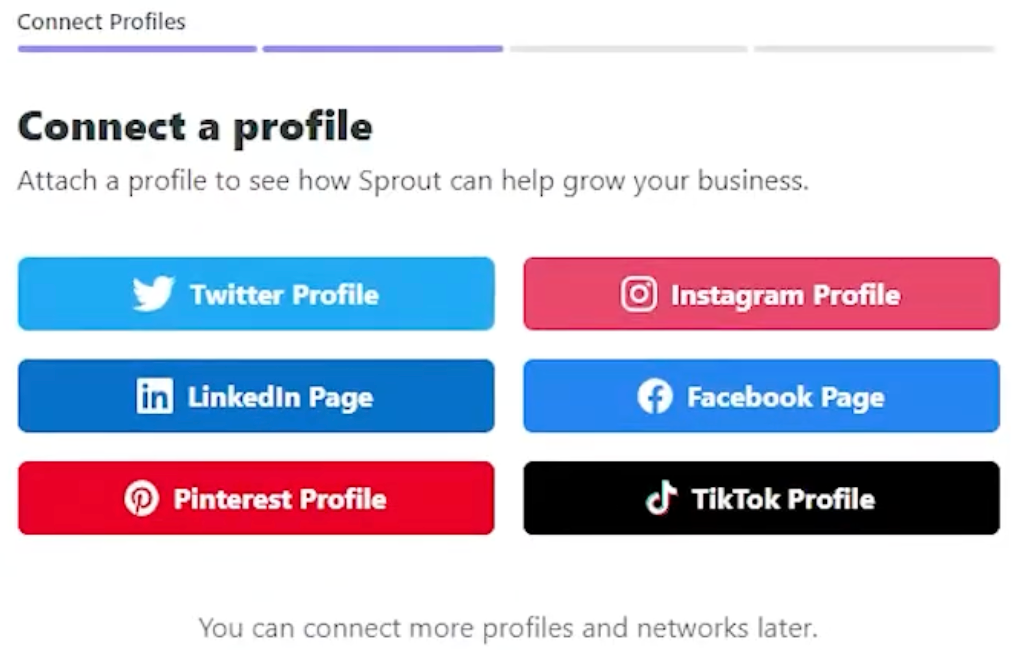 Set up your account and connect social profiles on sprout social screenshot