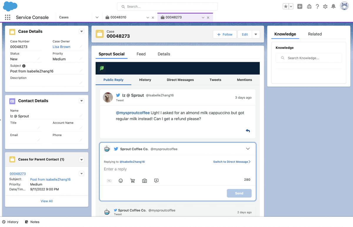 Social CRM with interaction history and customer profiles screenshot