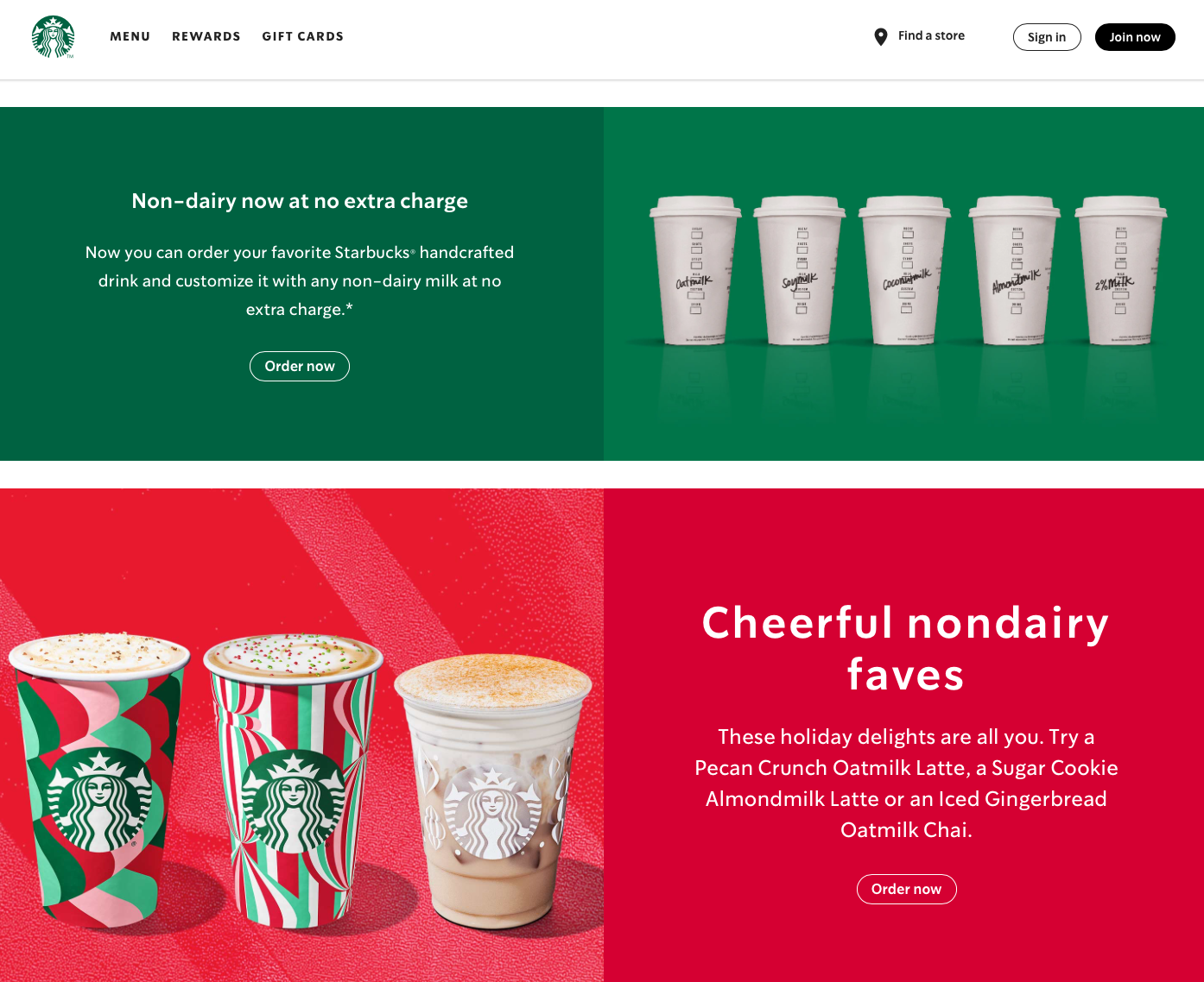 Starbucks landing page screenshot