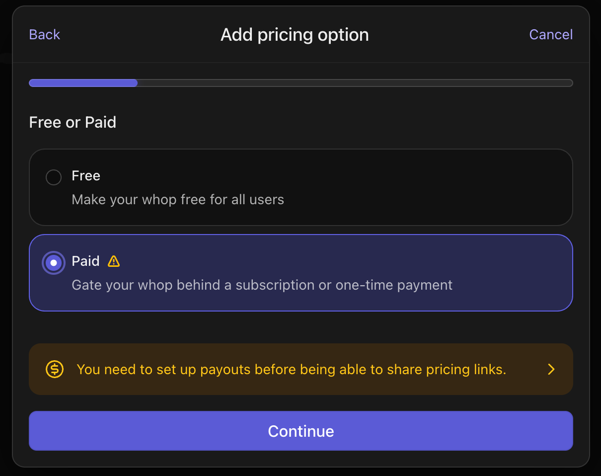 add pricing on your whop