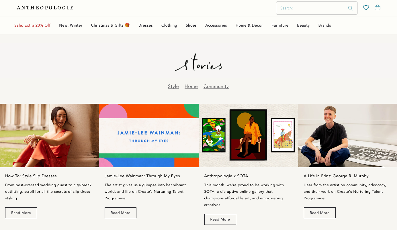 anthropologie website screenshot