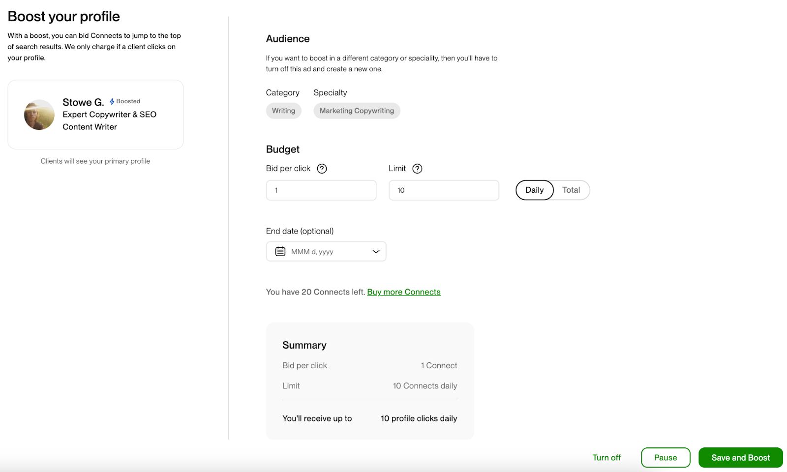 boost your profile upwork screenshot