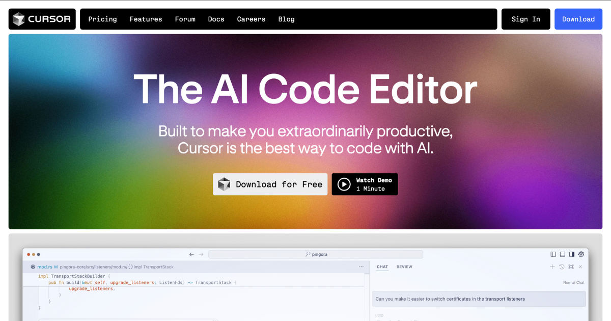 cursor the ai code editor homepage screenshot