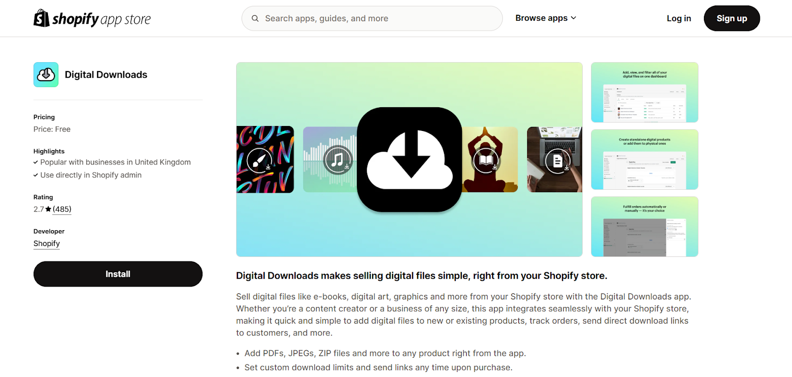 digital downloads shopify screenshot