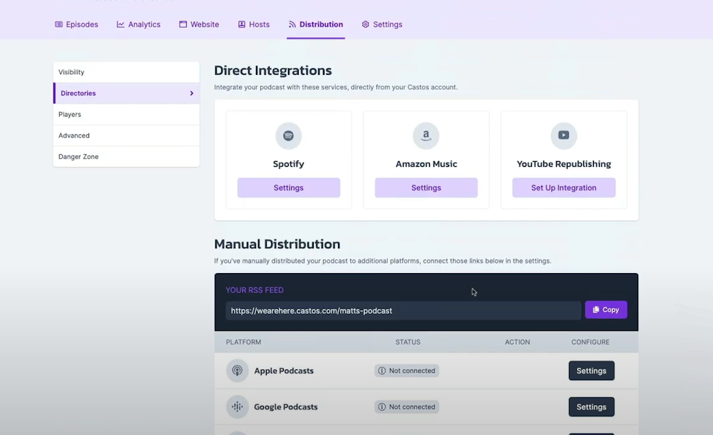 distribution on castos screenshot