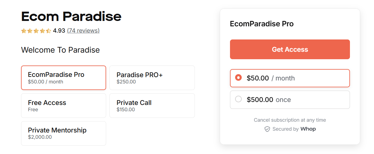 ecom paradise memberships