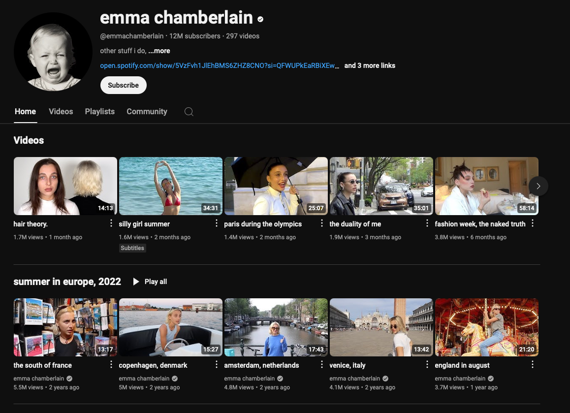 emma chamberlain youtube screenshot