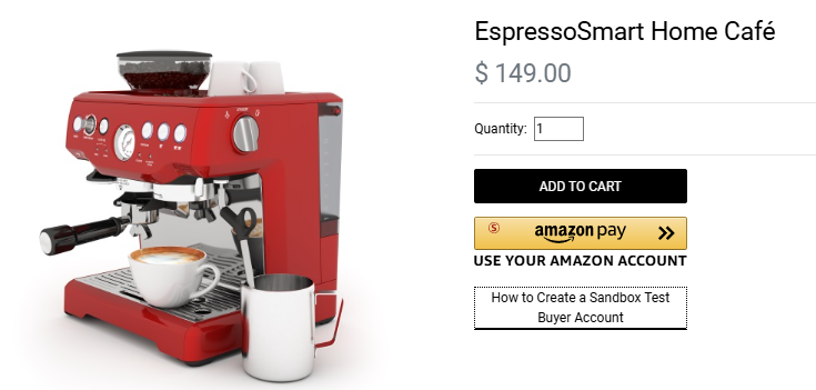 espressosmart home cafe product listing with amazon pay screenshot