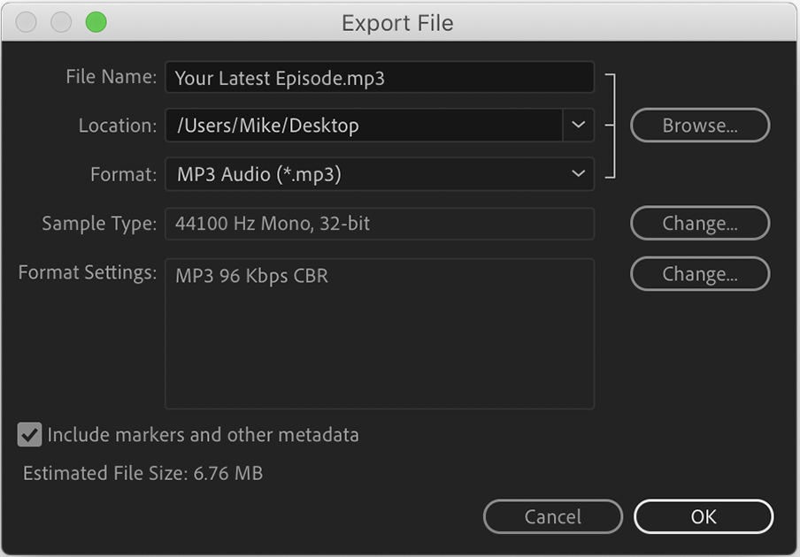 export MP3 simplecast