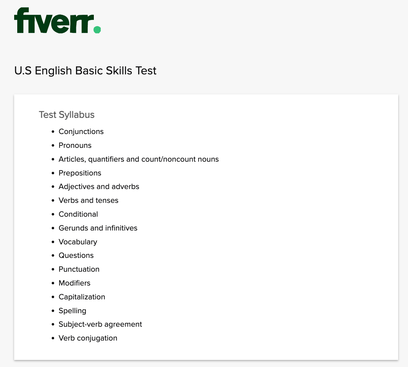 fiverr basic tests screenshot