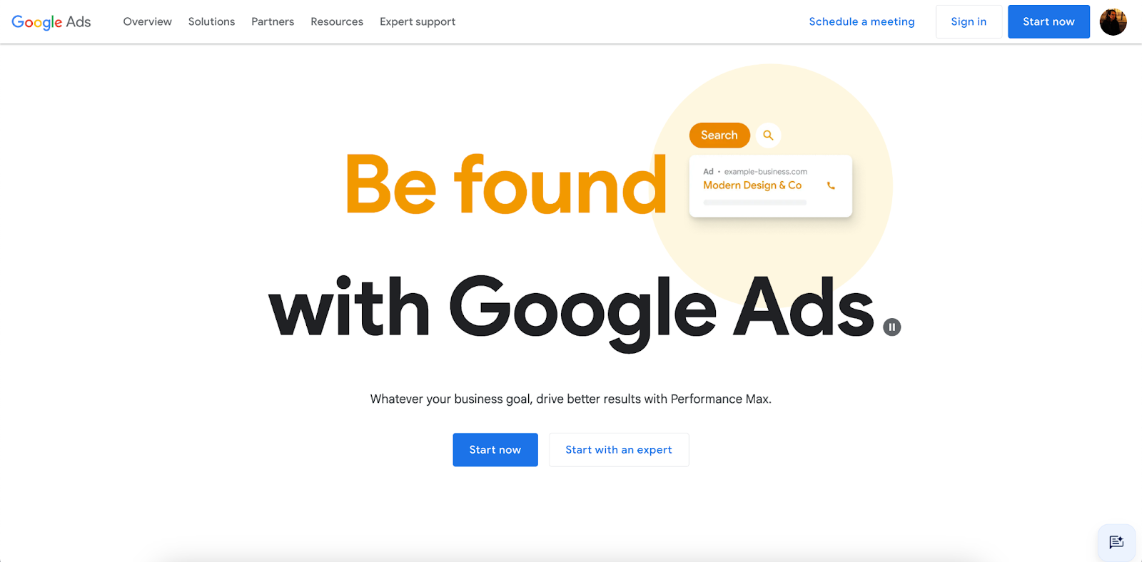 google ads home page screenshot