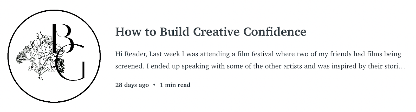 how to build creative confidence newsletter screenshot