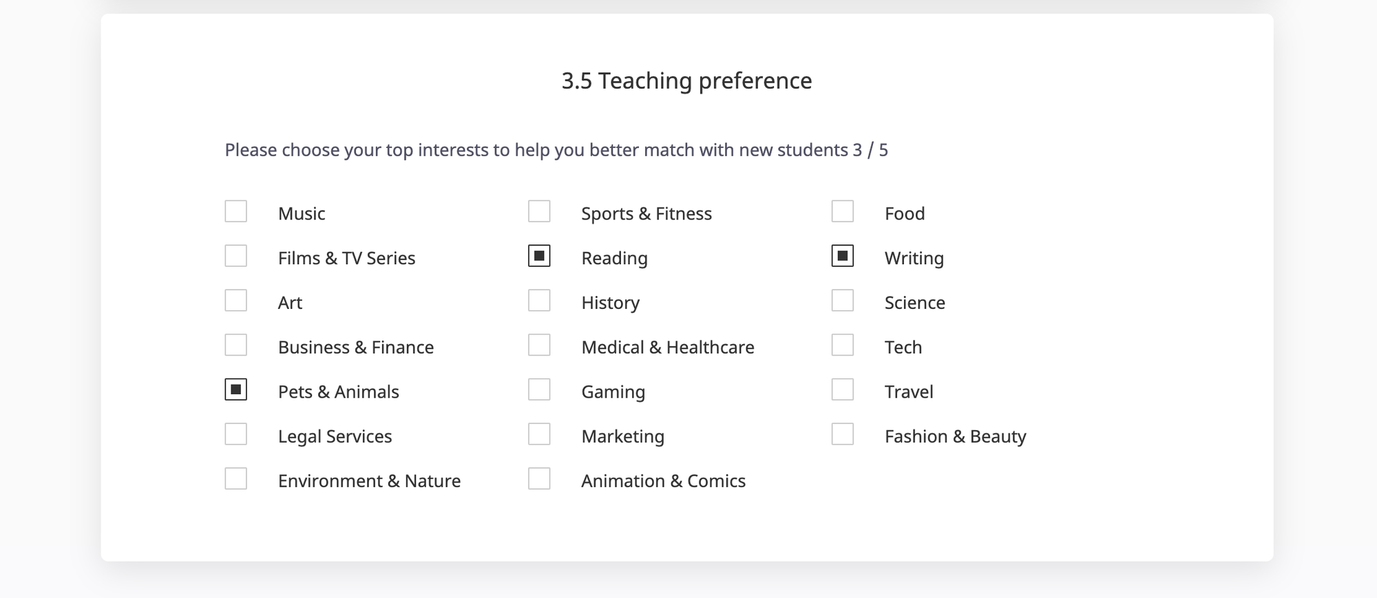 teacher preferences