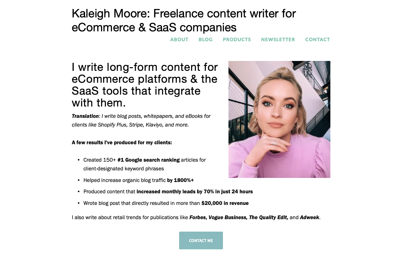 kaleigh moore website screenshot