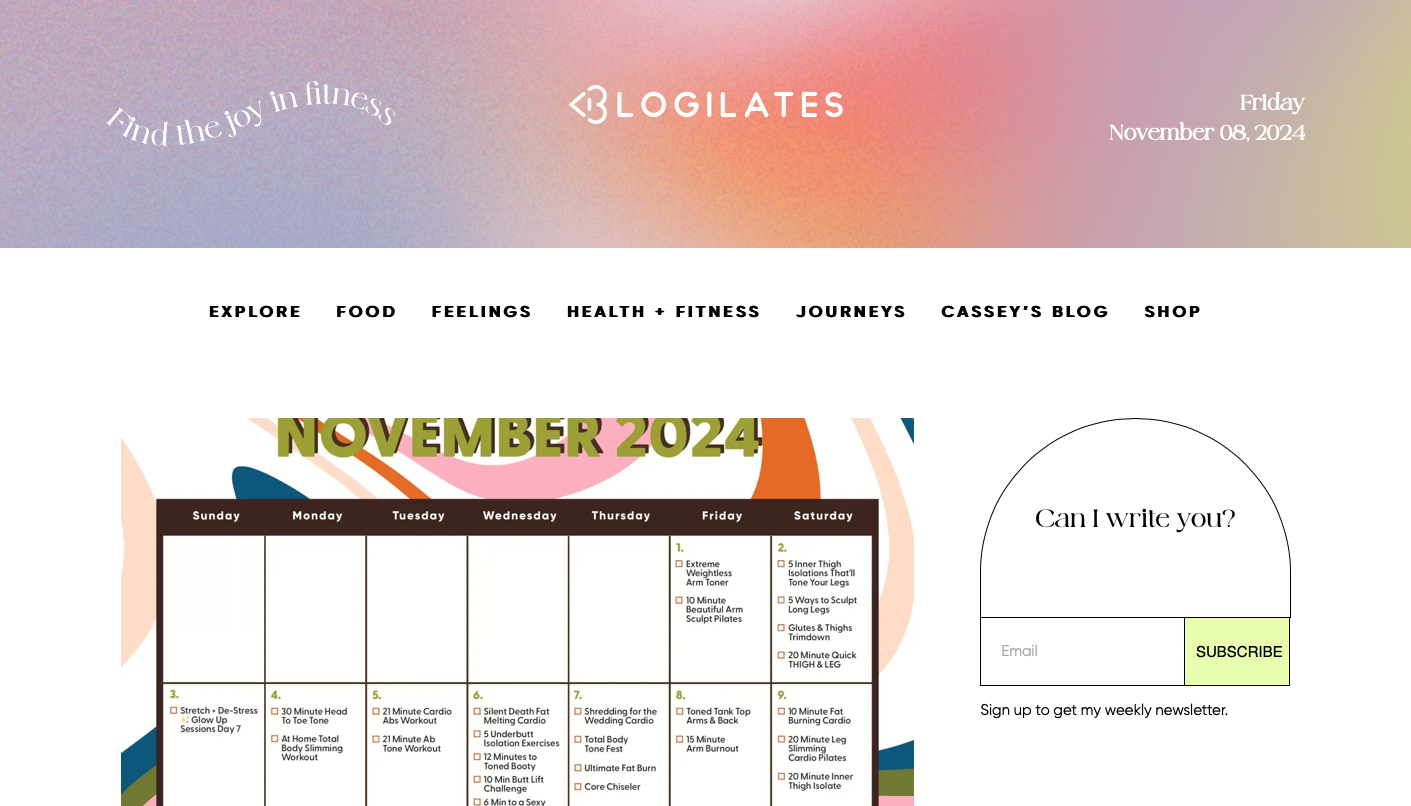 blogilates homepage screenshot