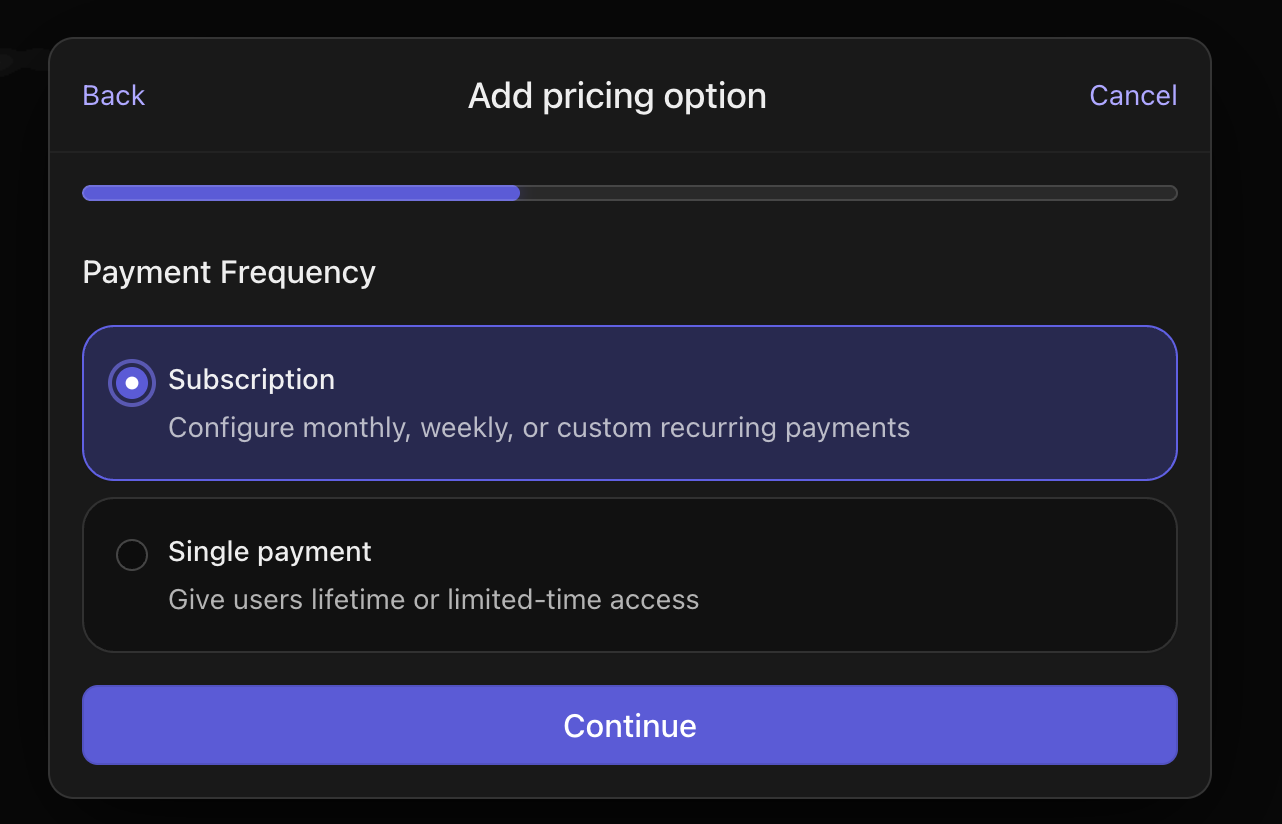 next step to adding pricing on whop