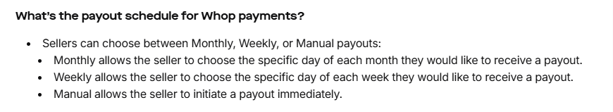 payout schedule for whop payments