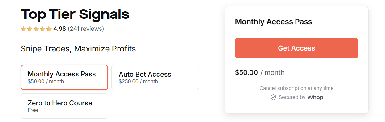 pricing options for top tier signals