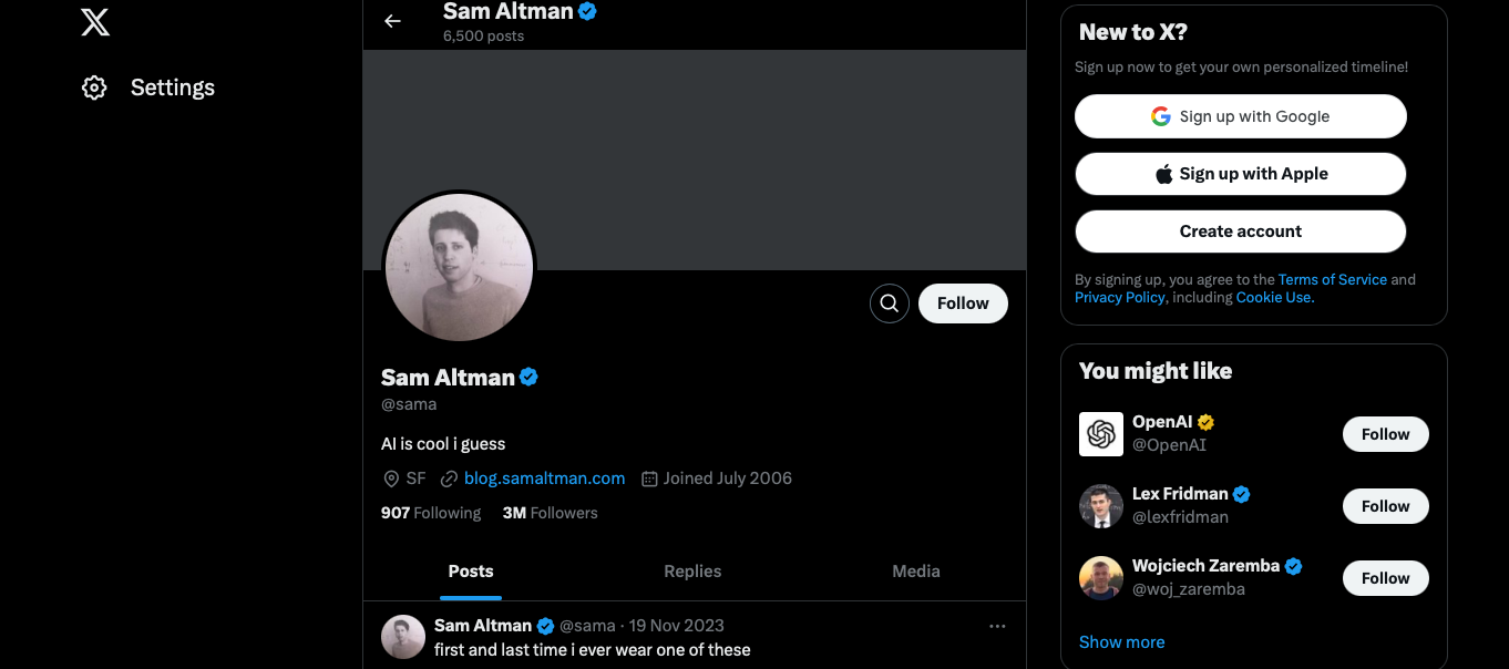 sam altman x screenshot