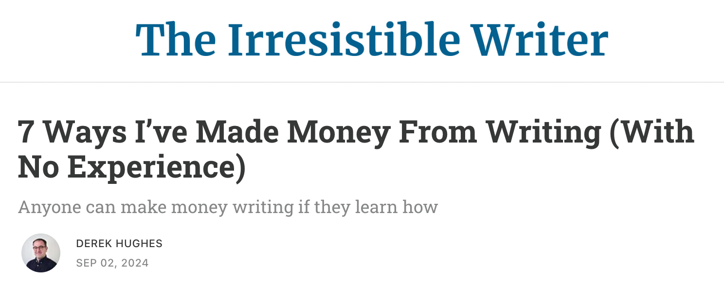 the irresistible writer newsletter screenshot