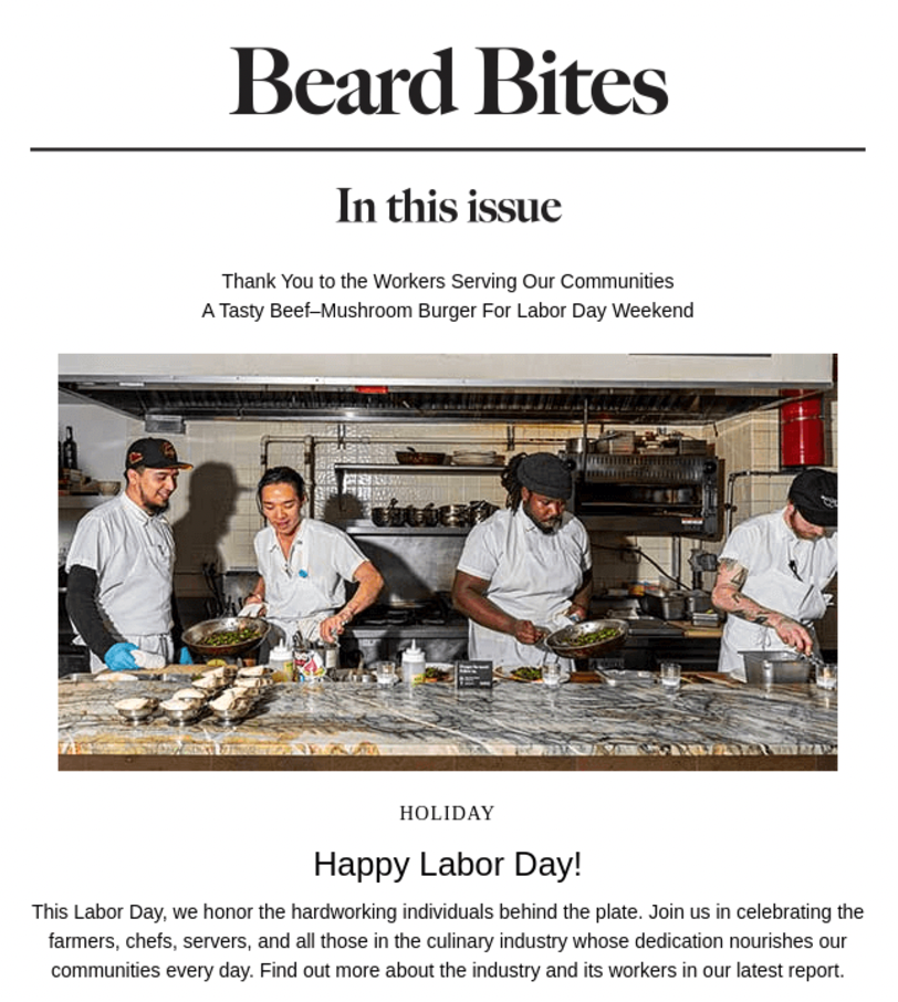 the james beard foundation newsletter screenshot