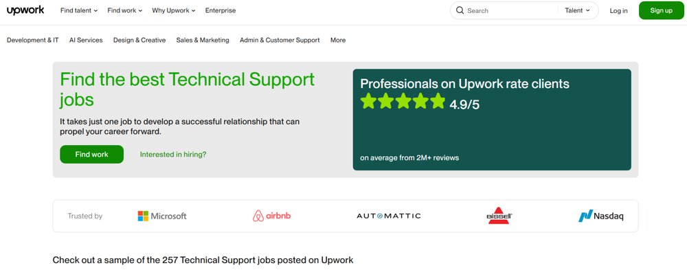 upwork homepage screengrab