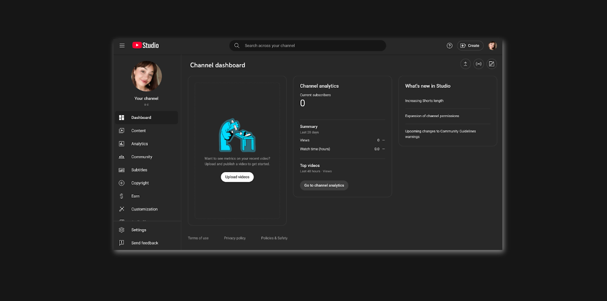 youtube studio dashboard