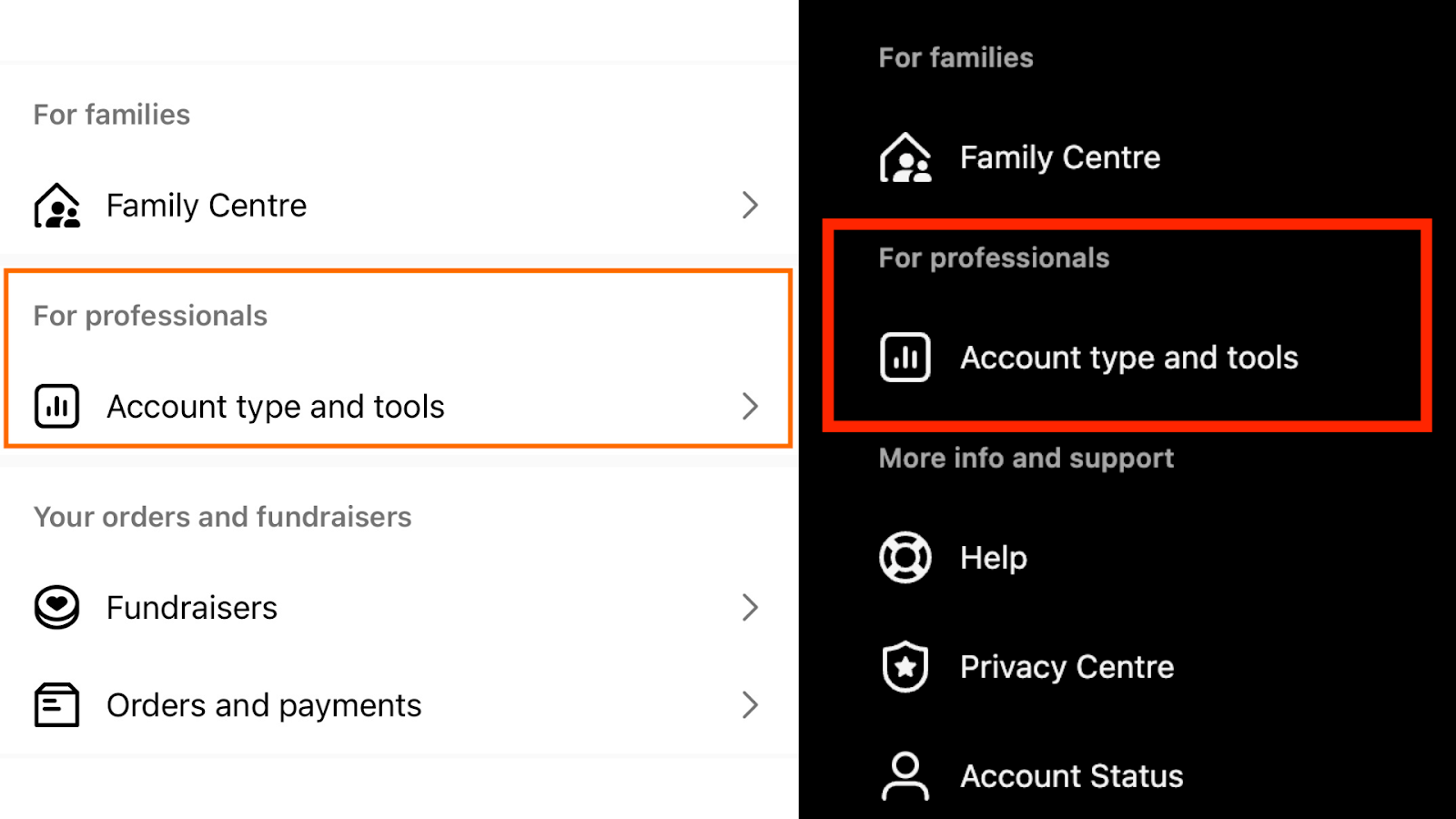 Account type and tools