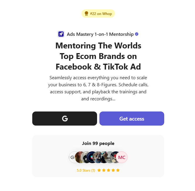 Ads-Mastery-1-on-1-Mentorship-Whop