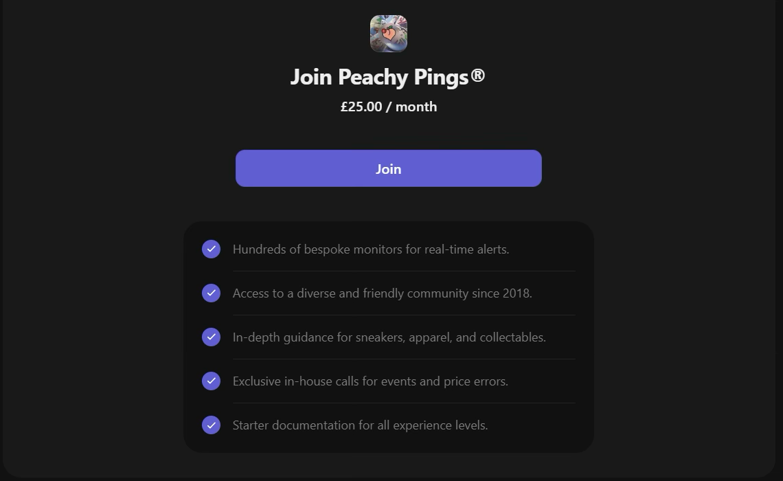 Peachy Pings membership cost