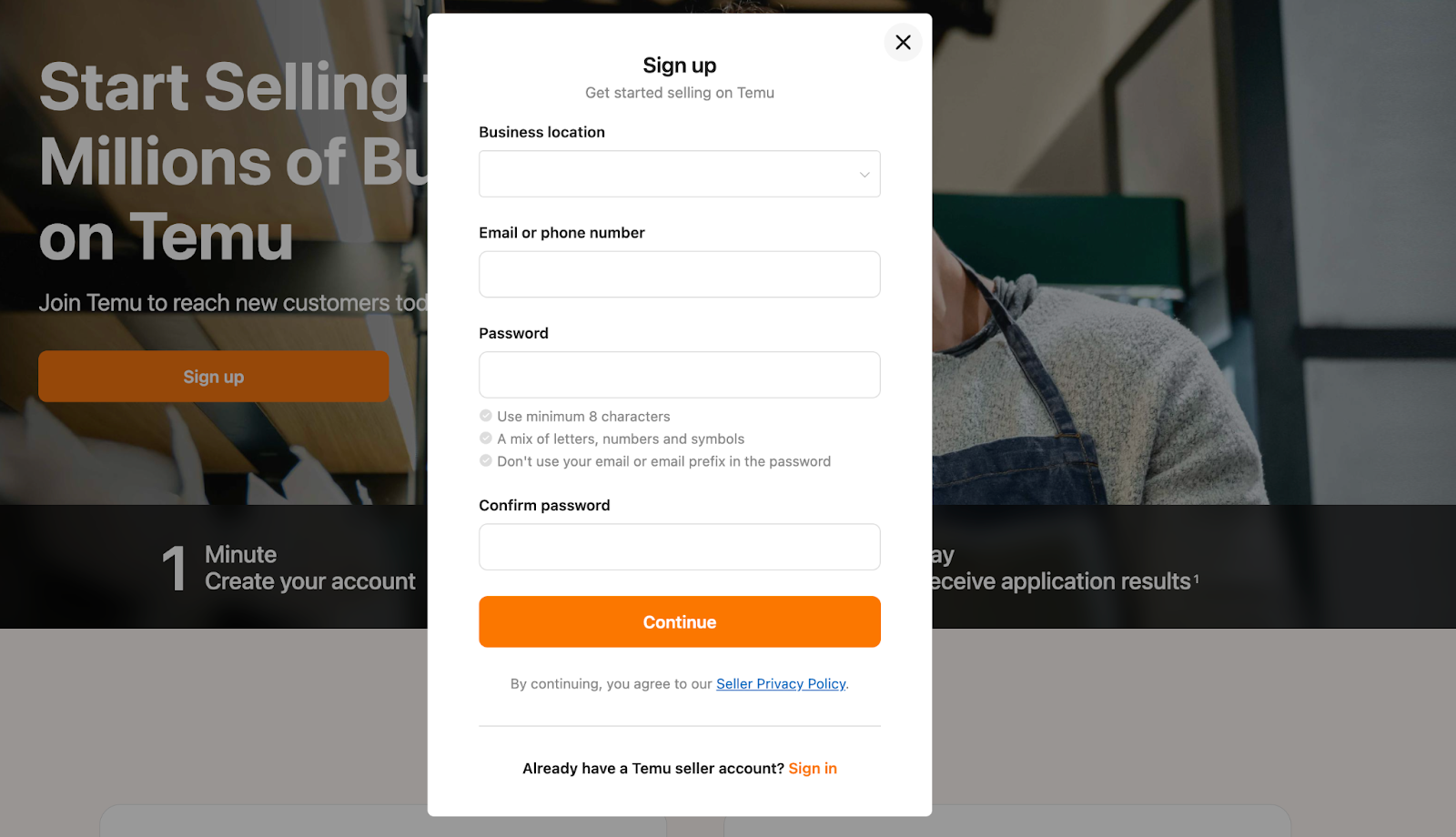 apply to become a seller on temu