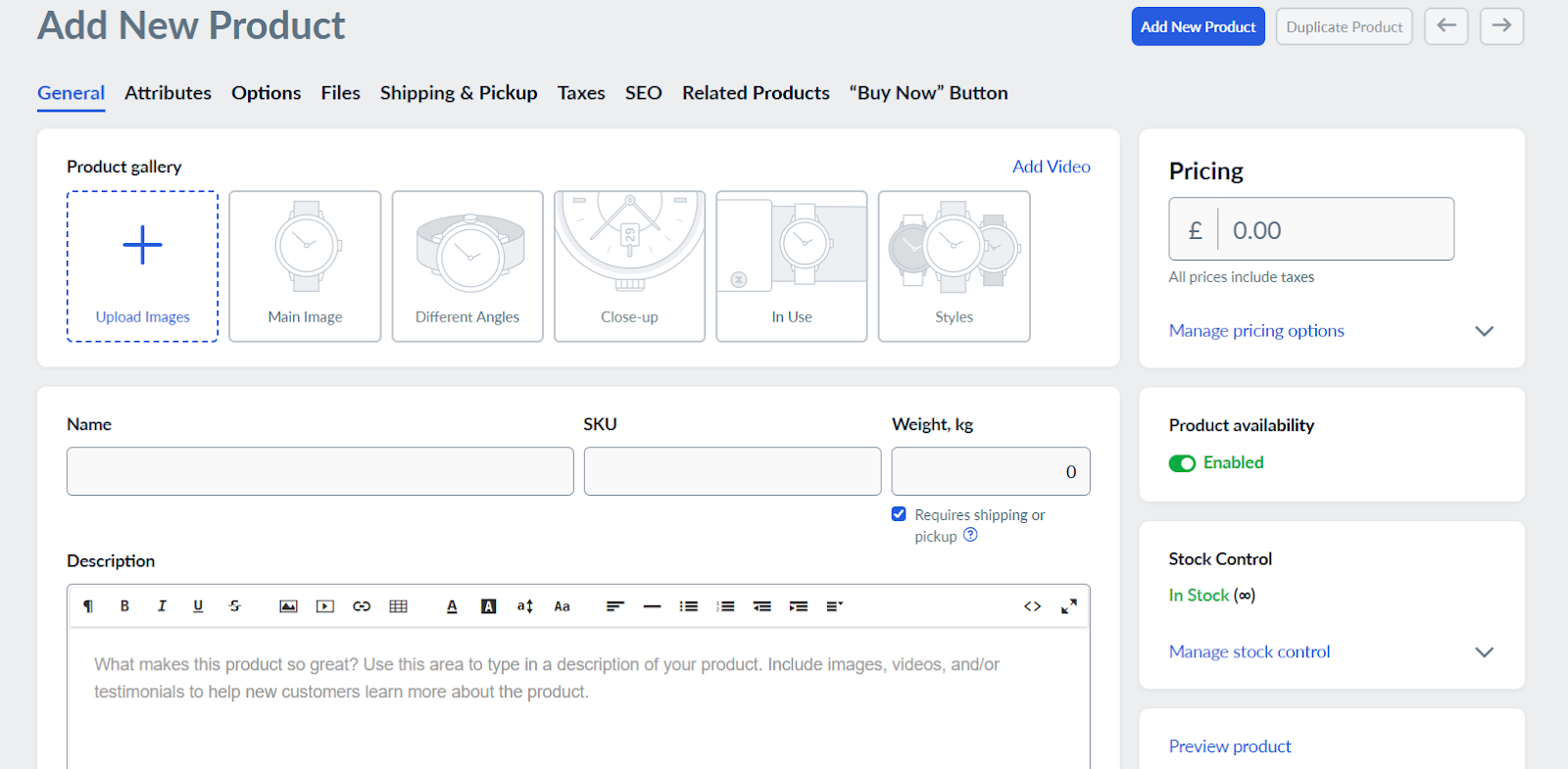 ecwid general inventory product page