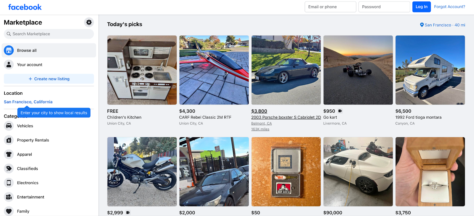 facebook marketplace homepage screenshot