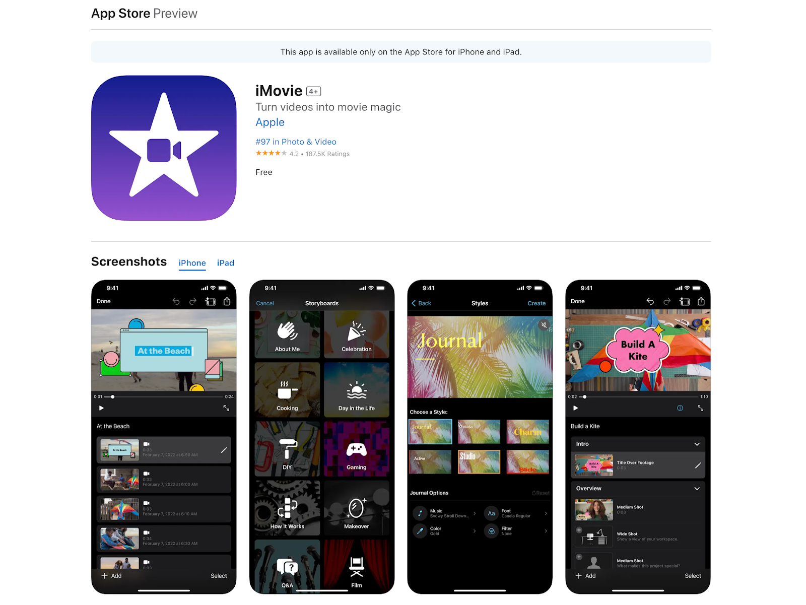 iMovie screenshot