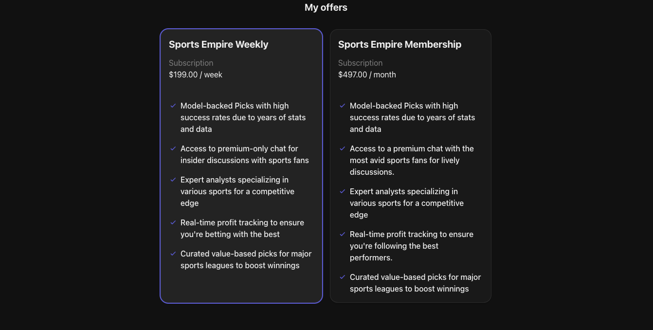 sports empire pricing