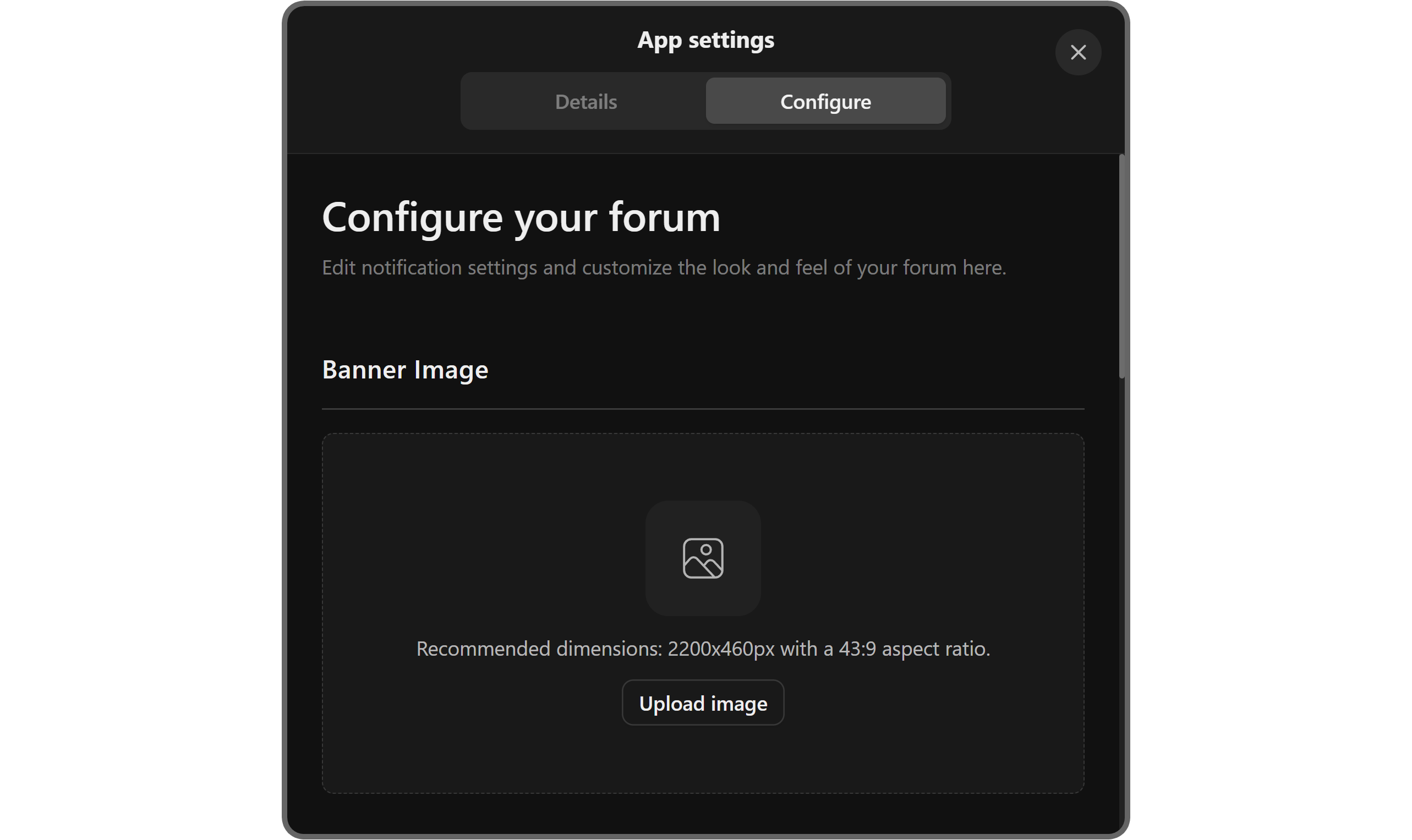 The app settings of the Forums app on Whop