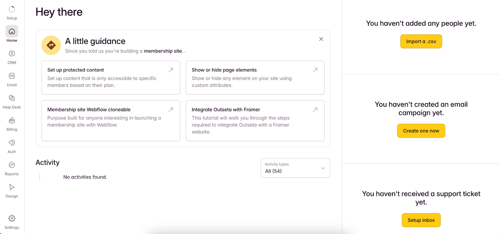 Outseta dashboard