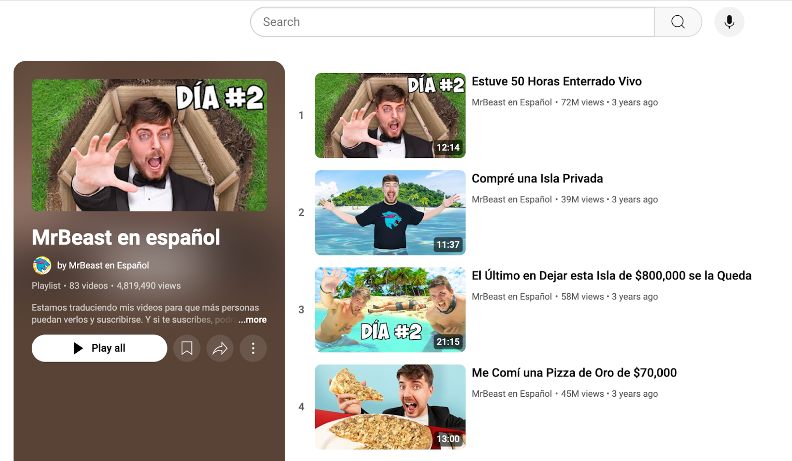 mrbeast spanish youtube screenshot