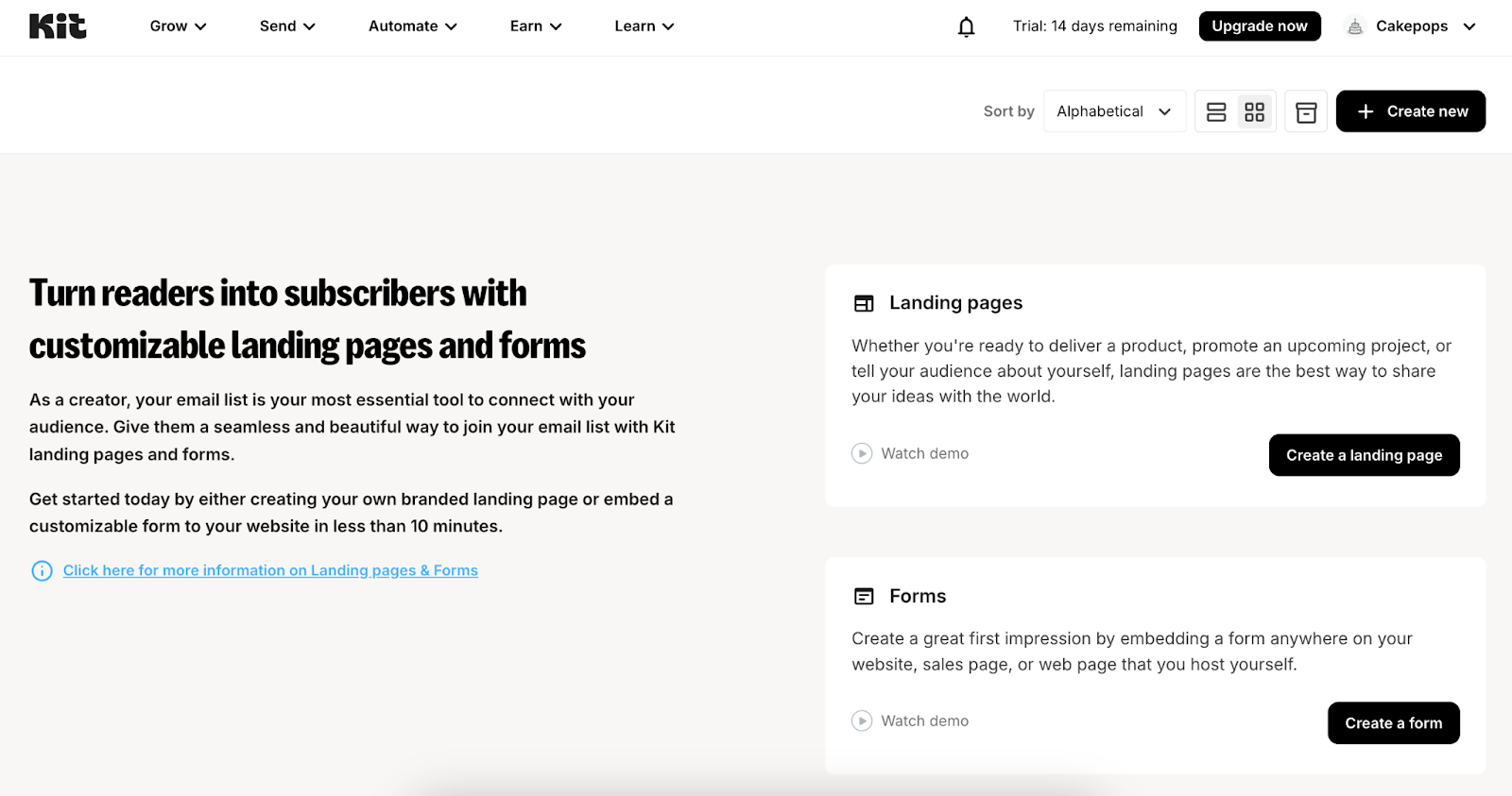 kit landing page